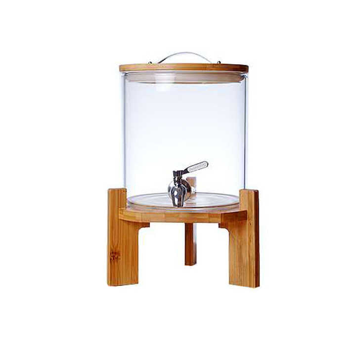 Beverage Dispenser 5L Borosilicate Glass with Wooden lid and Stand