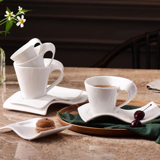 Wavy Cup & Saucer Set 190ml with Spoon