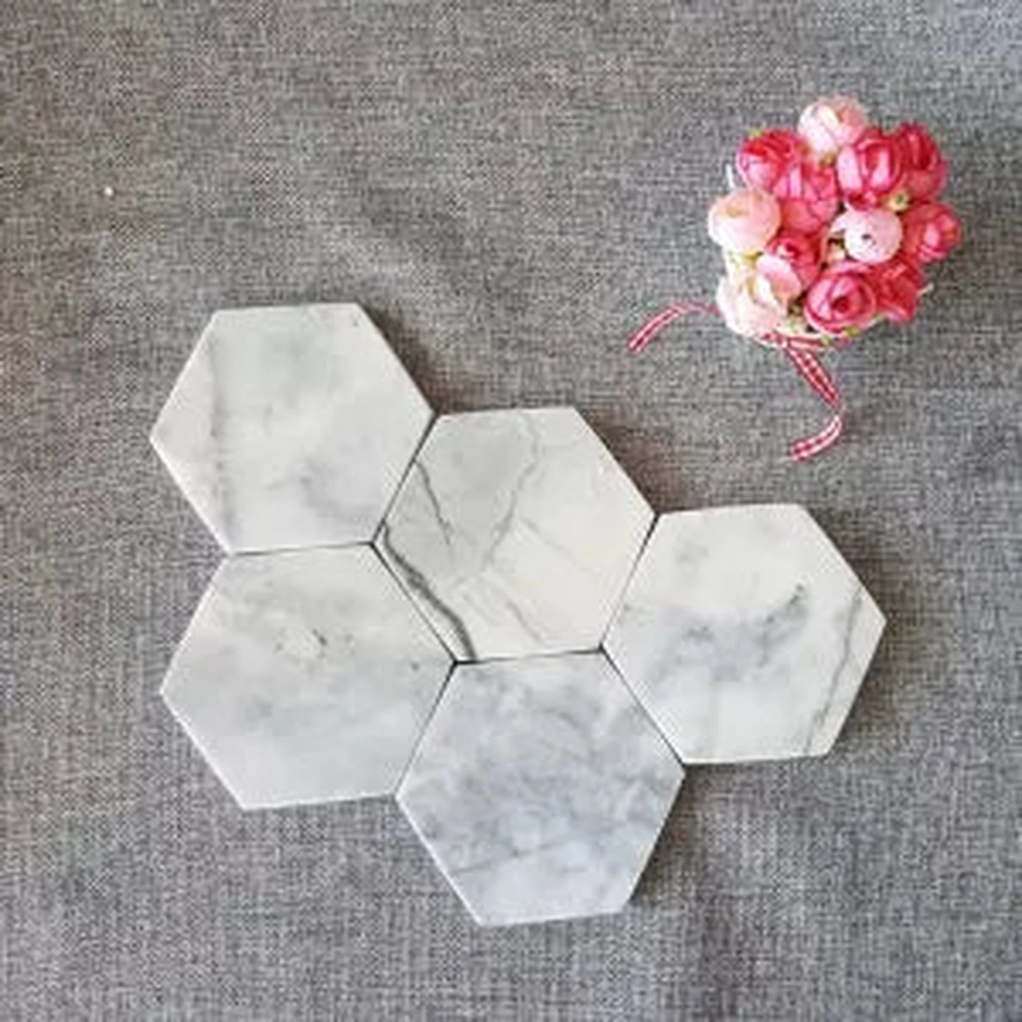 Marble Hexagon Coasters 4pc 10.7x10.7cm 11499