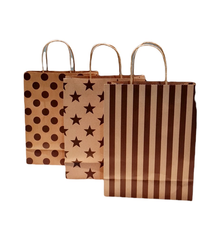 Kraft Paper Gift Bag Brown - Stars/Dots/Stripe