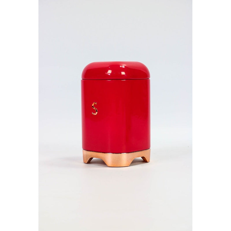 Vintage Bread Bin + Coffee Sugar Tea Tin Set Red Rose Gold Smeg Insp