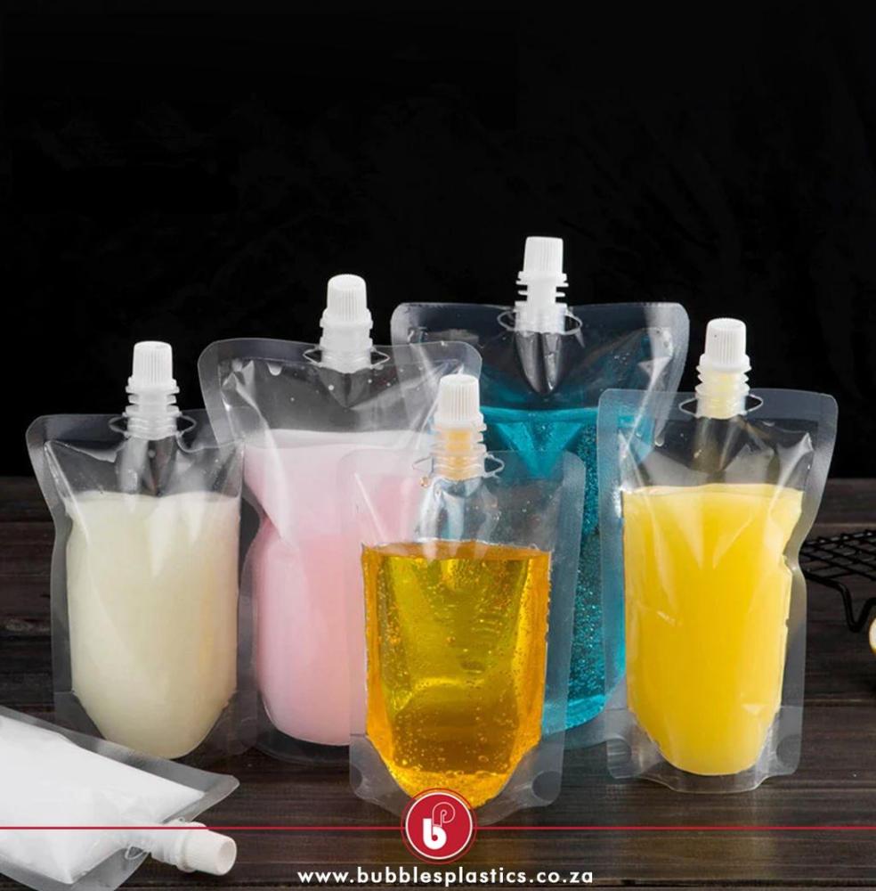 Stand-Up Pouch Bag 250ml Clear with Spout 10x16.5x3cm Resealable Beverage Packaging 100mic