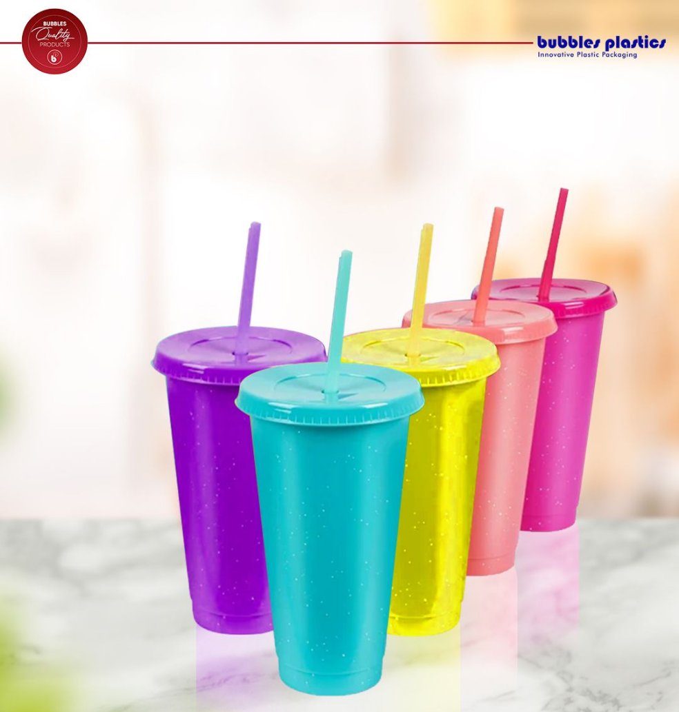 650ml Reusable Glitter Smoothie Cup with Lid & Straw