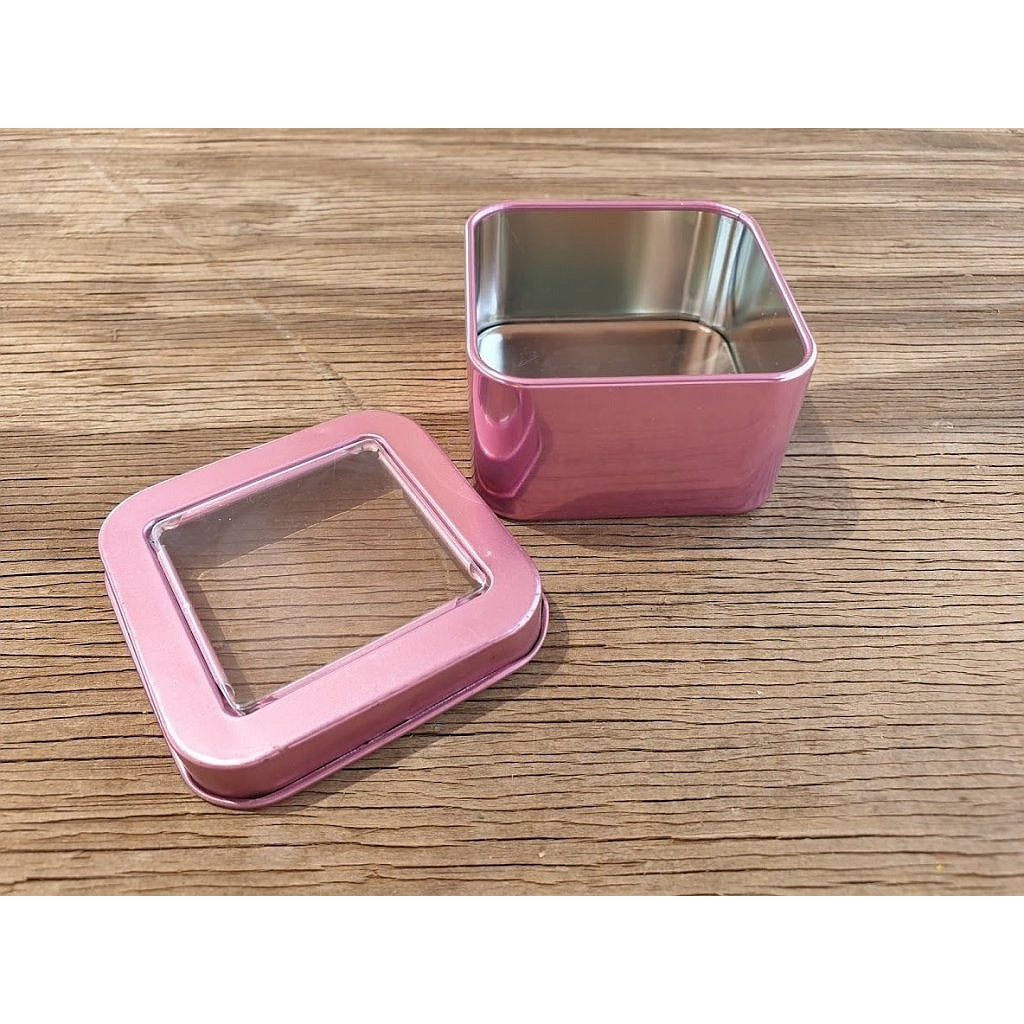 Gift Box Tin Square Metal with Clear Face Window Top