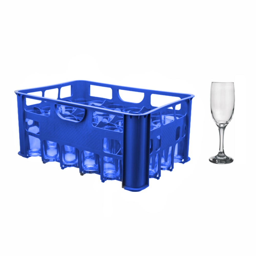 Regent Blue Glass Crate with 30x175ml Champagne Flute Tumblers 27622