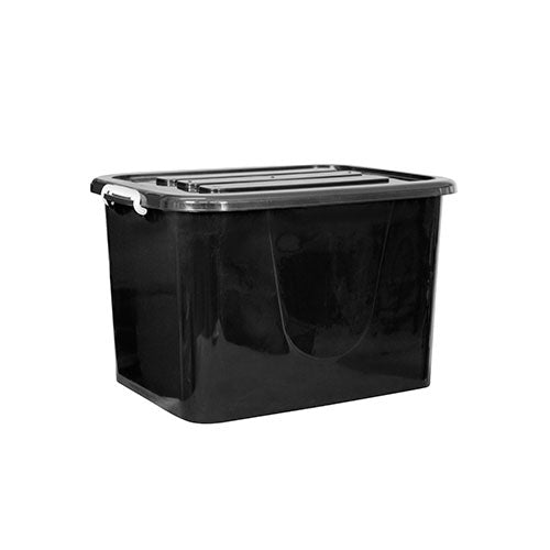 150L Storage Utility Container Box Black with Clip Lock Lid & Wheels