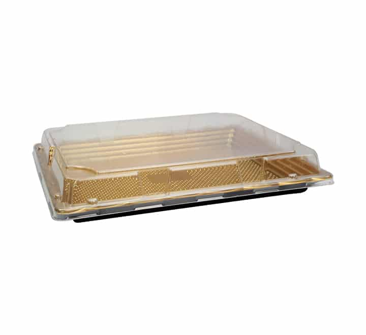 Gift Biscuit Disposable Container 11x16cm Gold with Lid Rectangle
