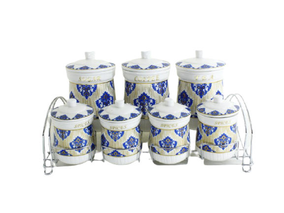 7pc Porcelain Canister With Stand