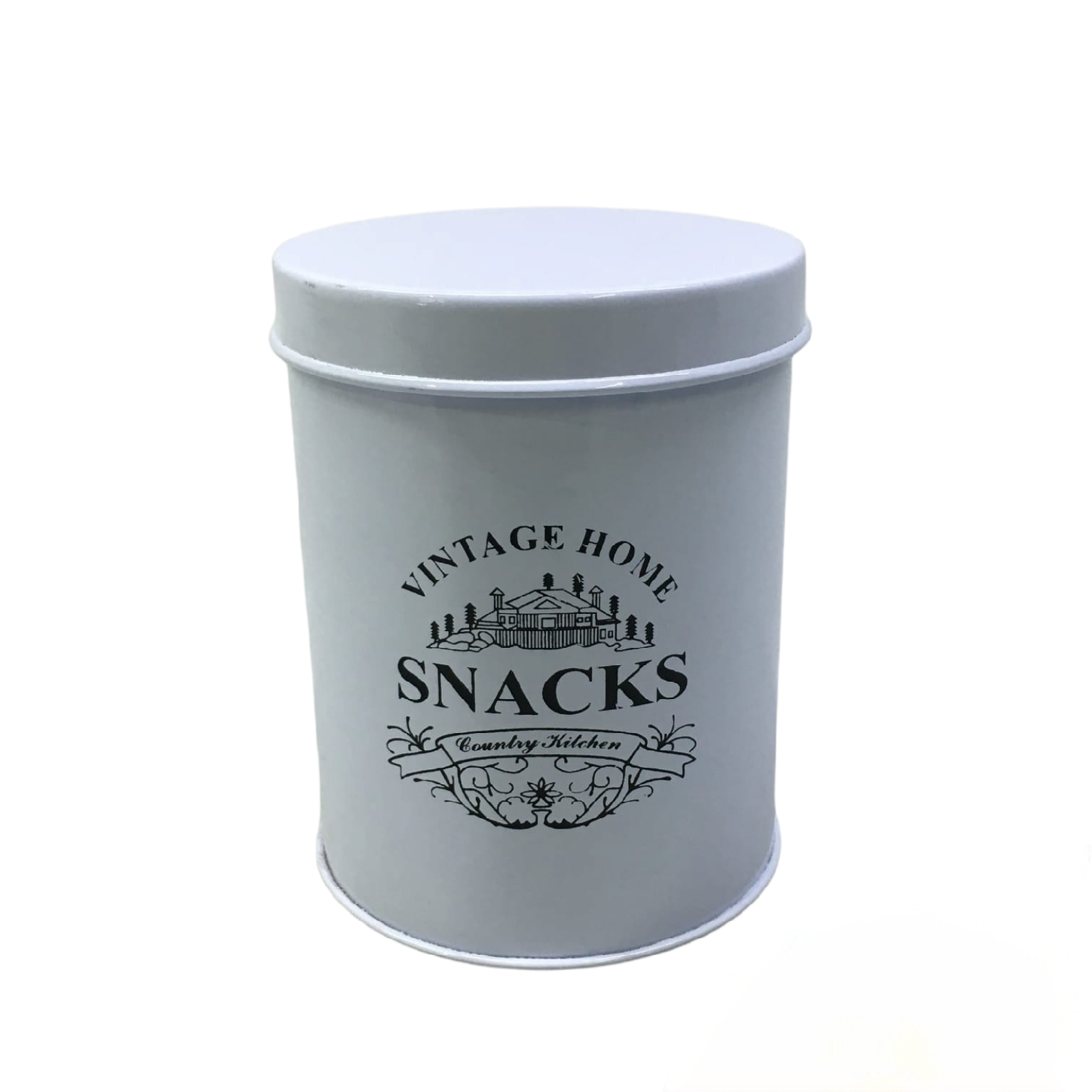 Vintage Tin Snack Canister White 12x15cm