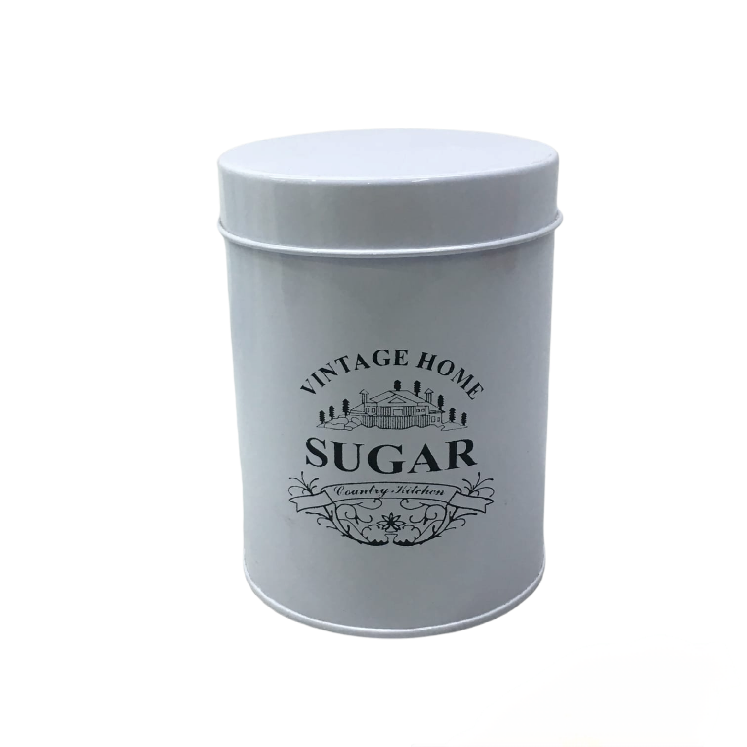 Vintage Tin Sugar Canister White 10x13.5cm