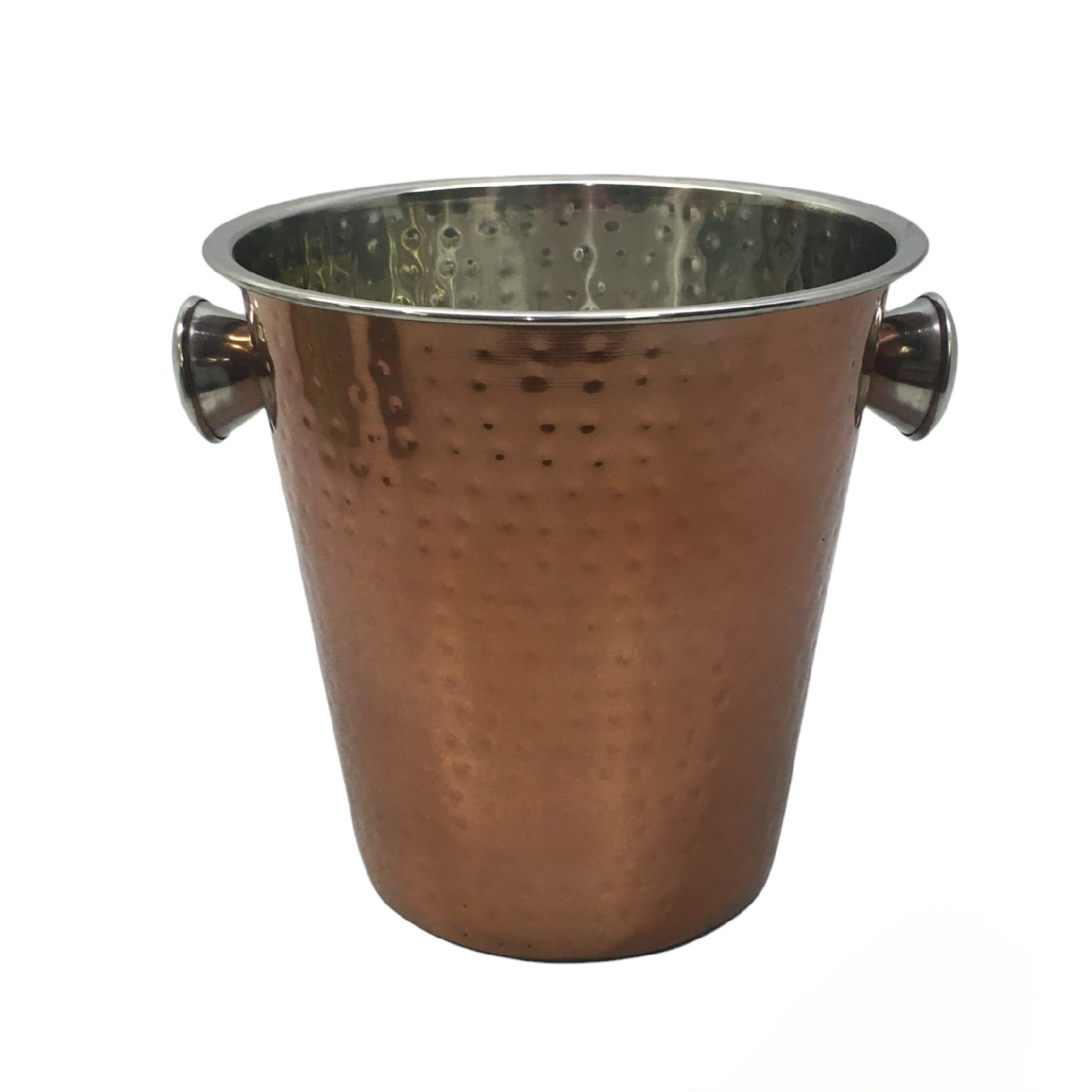 Ice Bucket Copper Finish Hammered 21x21cm Stainless Steel with Knob Handle