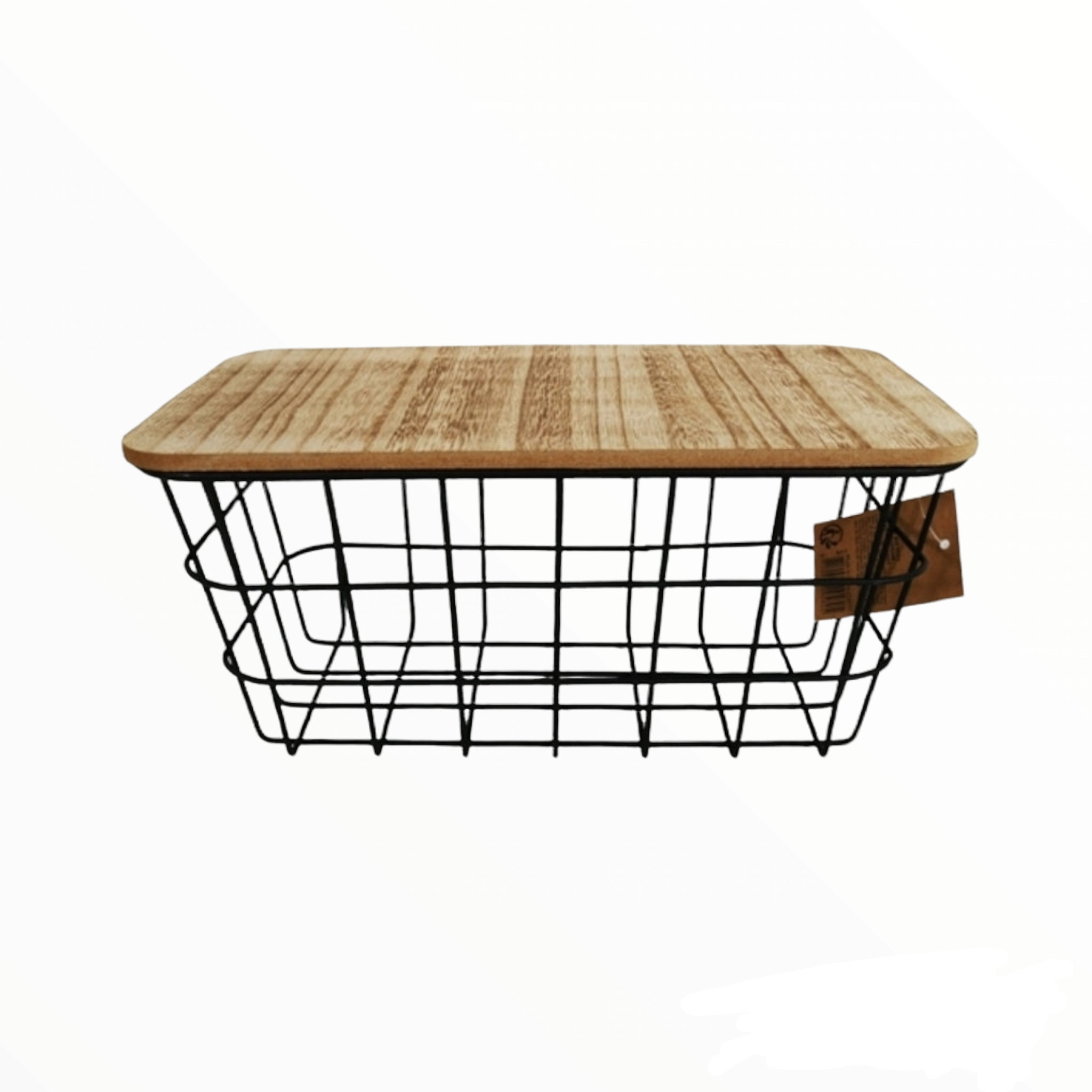 Basket Metal with Wooden Lid Square Black 21580