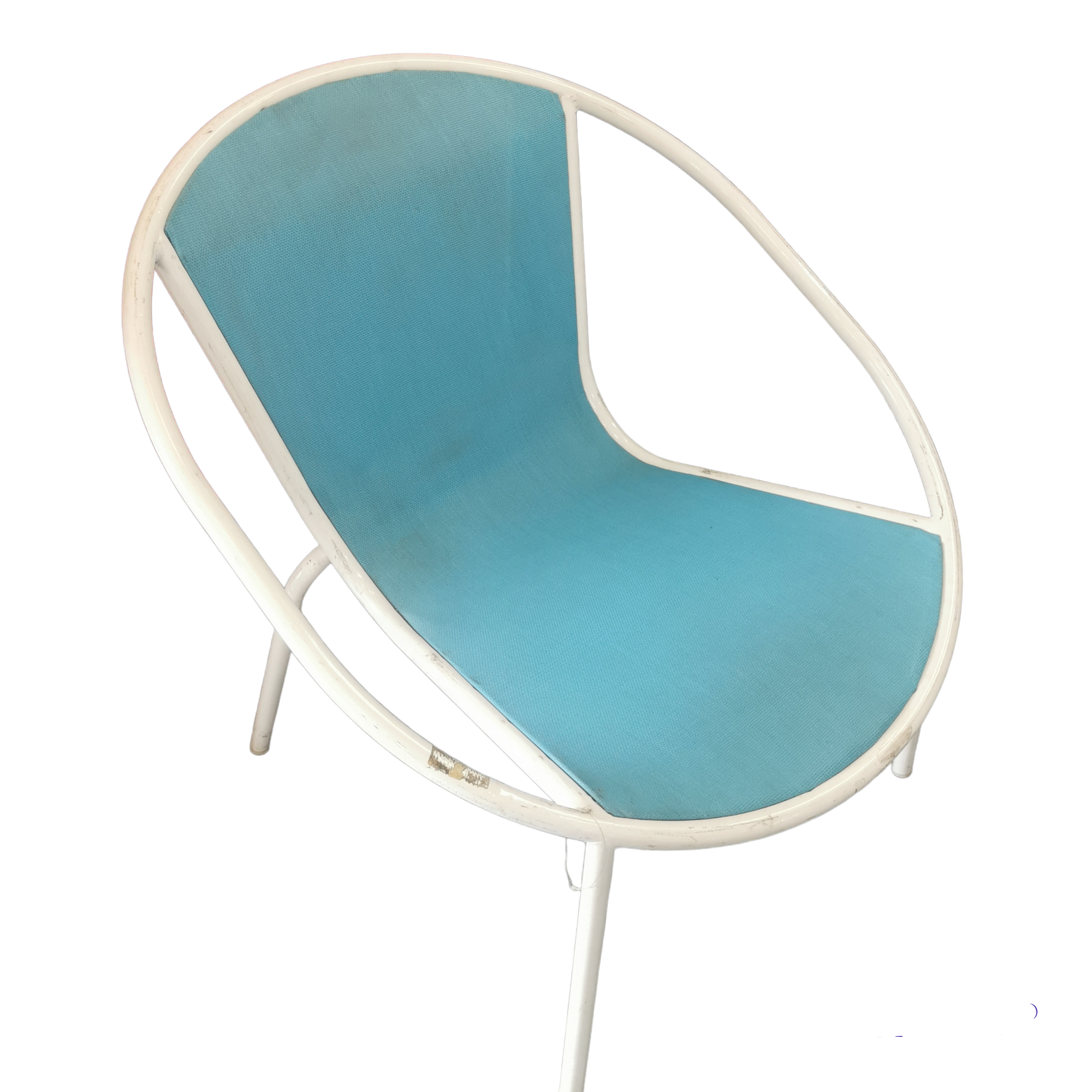 Papasan Patio Chair Baby Blue with White Steel Frame