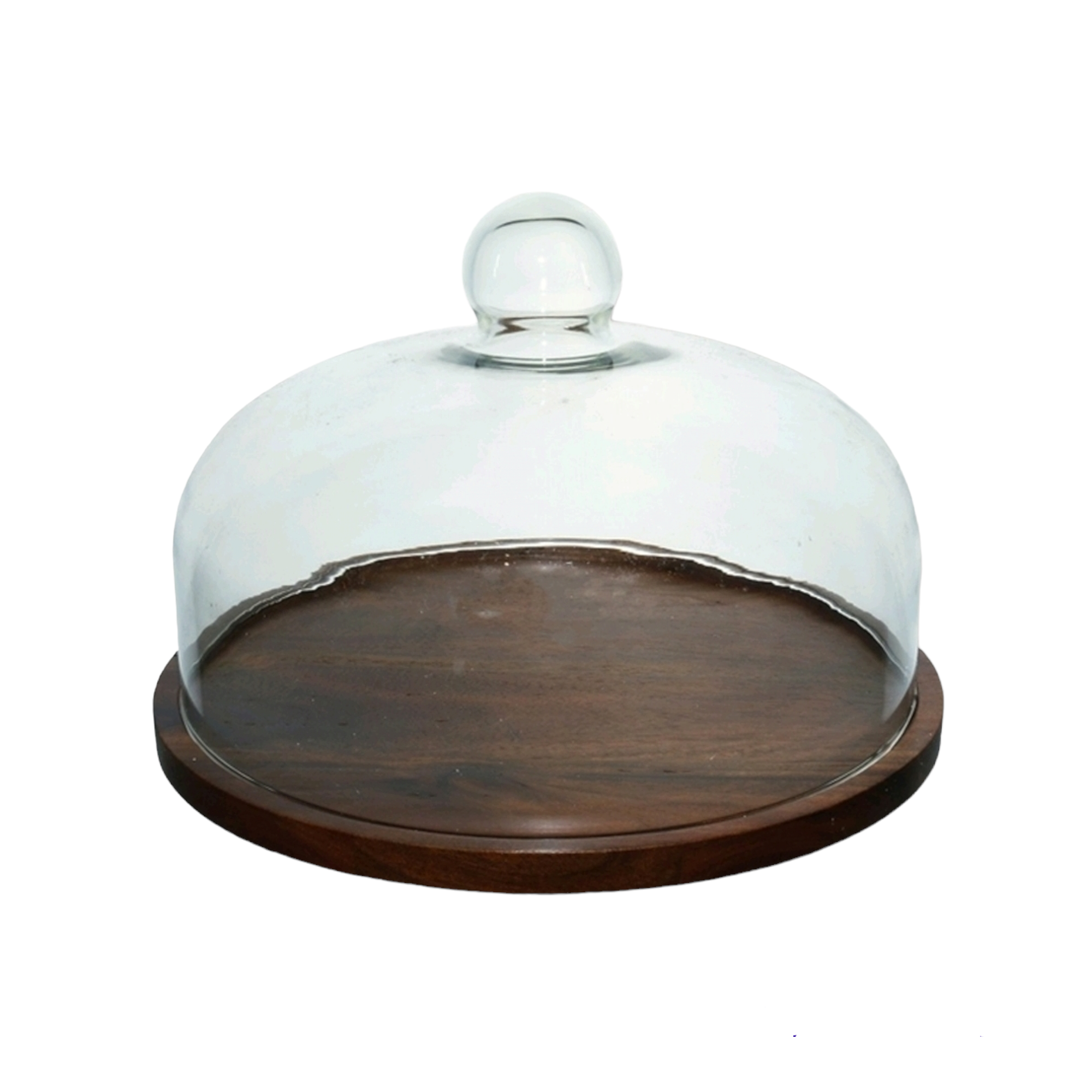 Glass Cake Dome with Acacia Base Turntable 34565