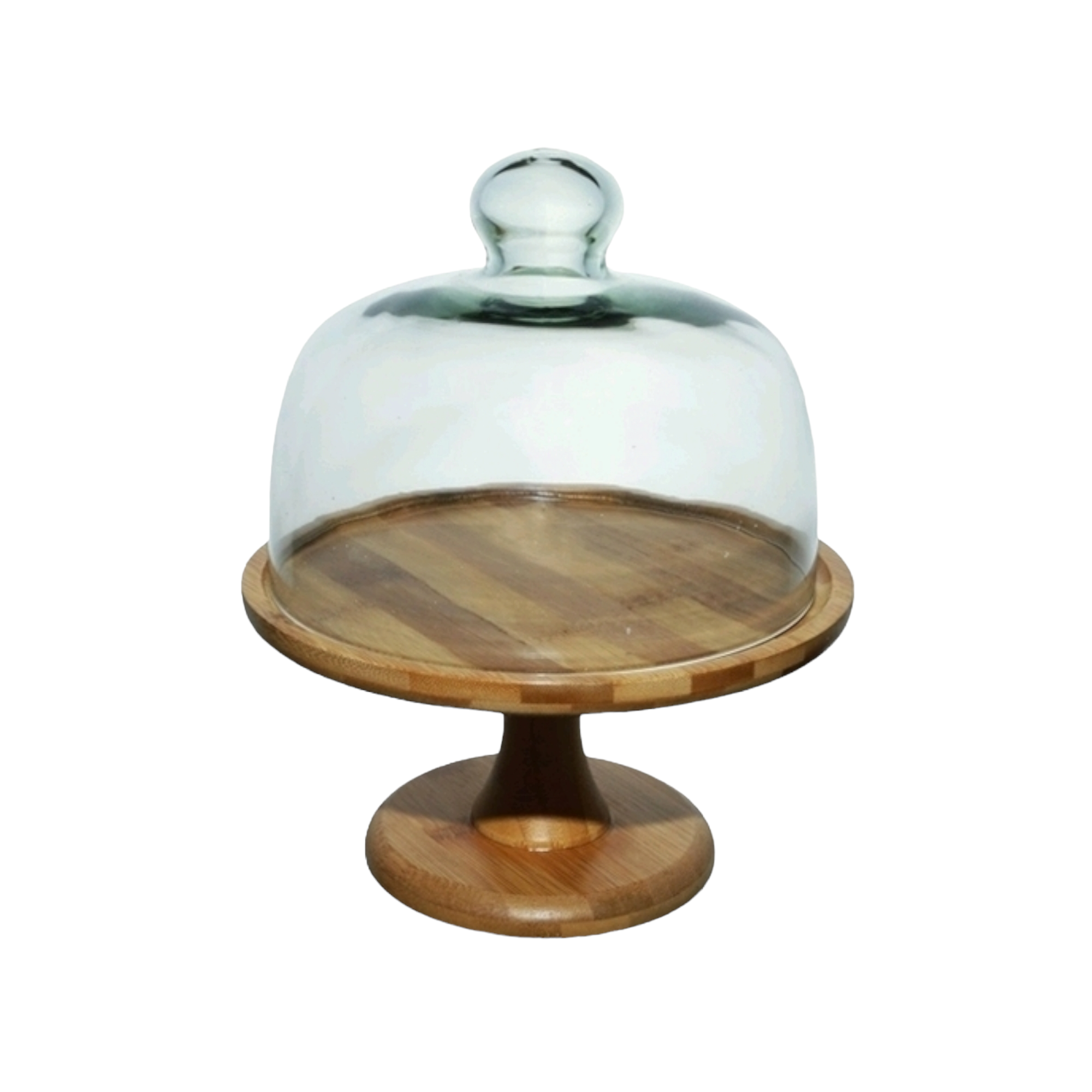Patisserie Cake Dome Server 24cm Acacia Wooden Base Footed Stand 34554