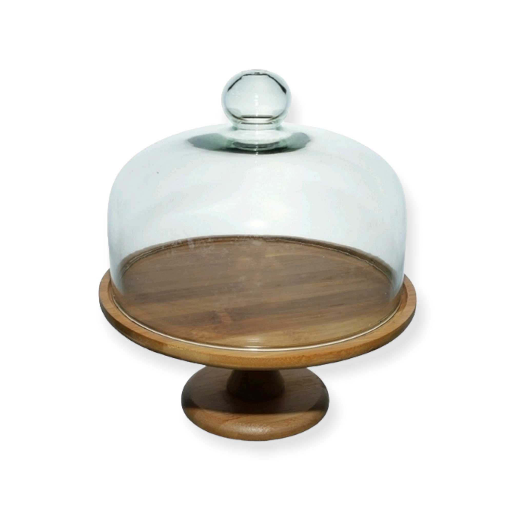 Patisserie Cake Dome Server 24cm with Acacia Wooden Base Footed Stand 34553