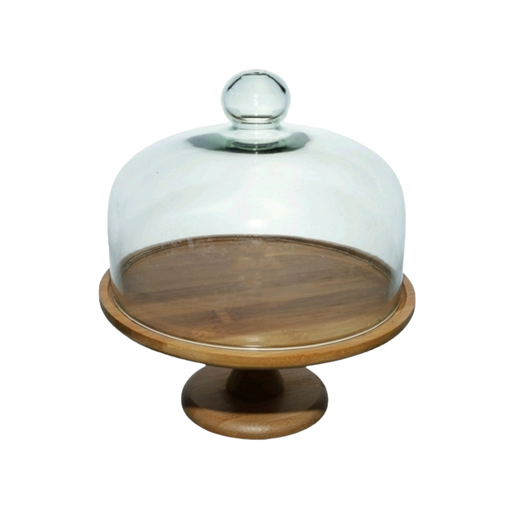 Patisserie Cake Dome Server 24cm with Acacia Wooden Base Footed Stand 34553
