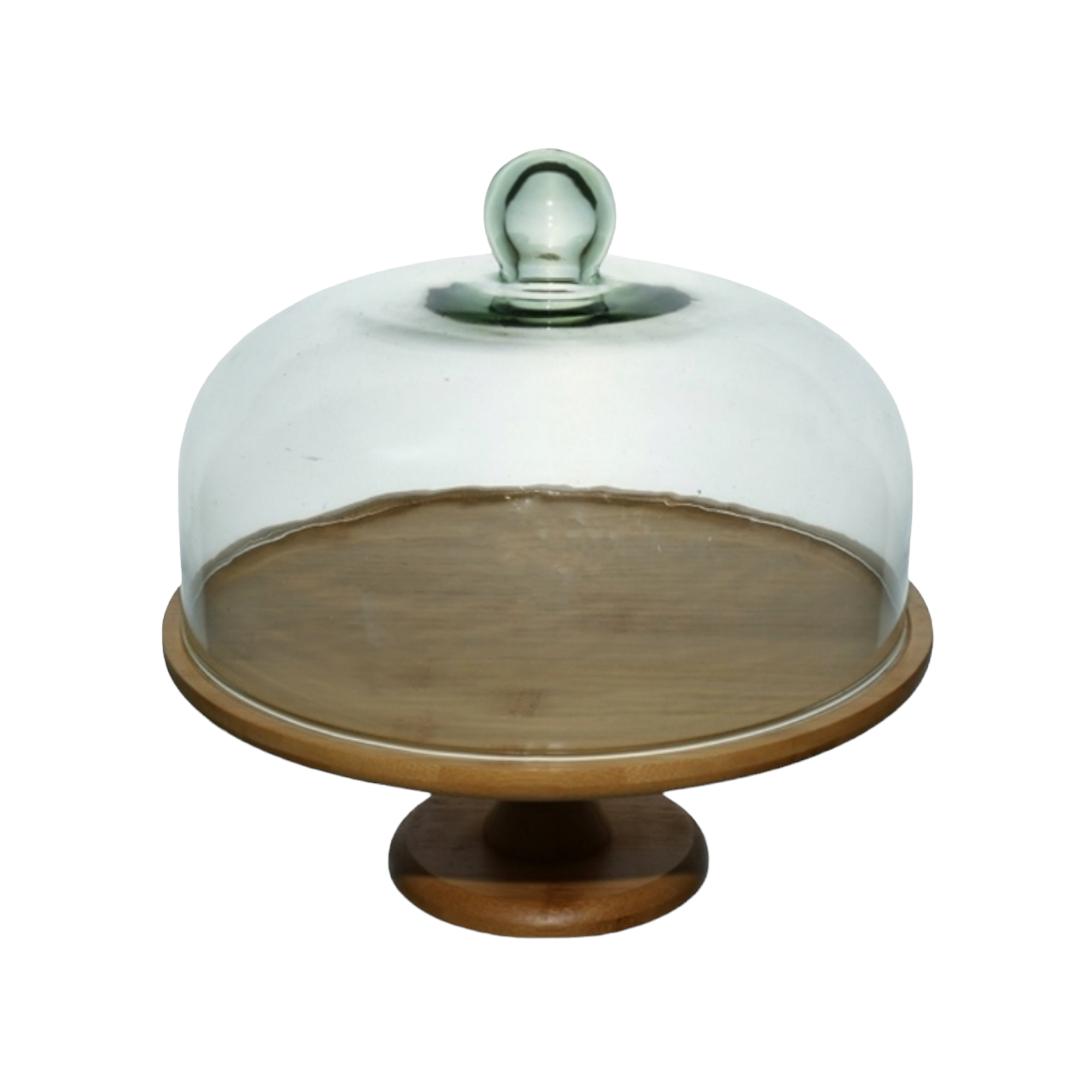 Patisserie Cake Dome Server 29cm with Acacia Wooden Base Footed Stand 34552