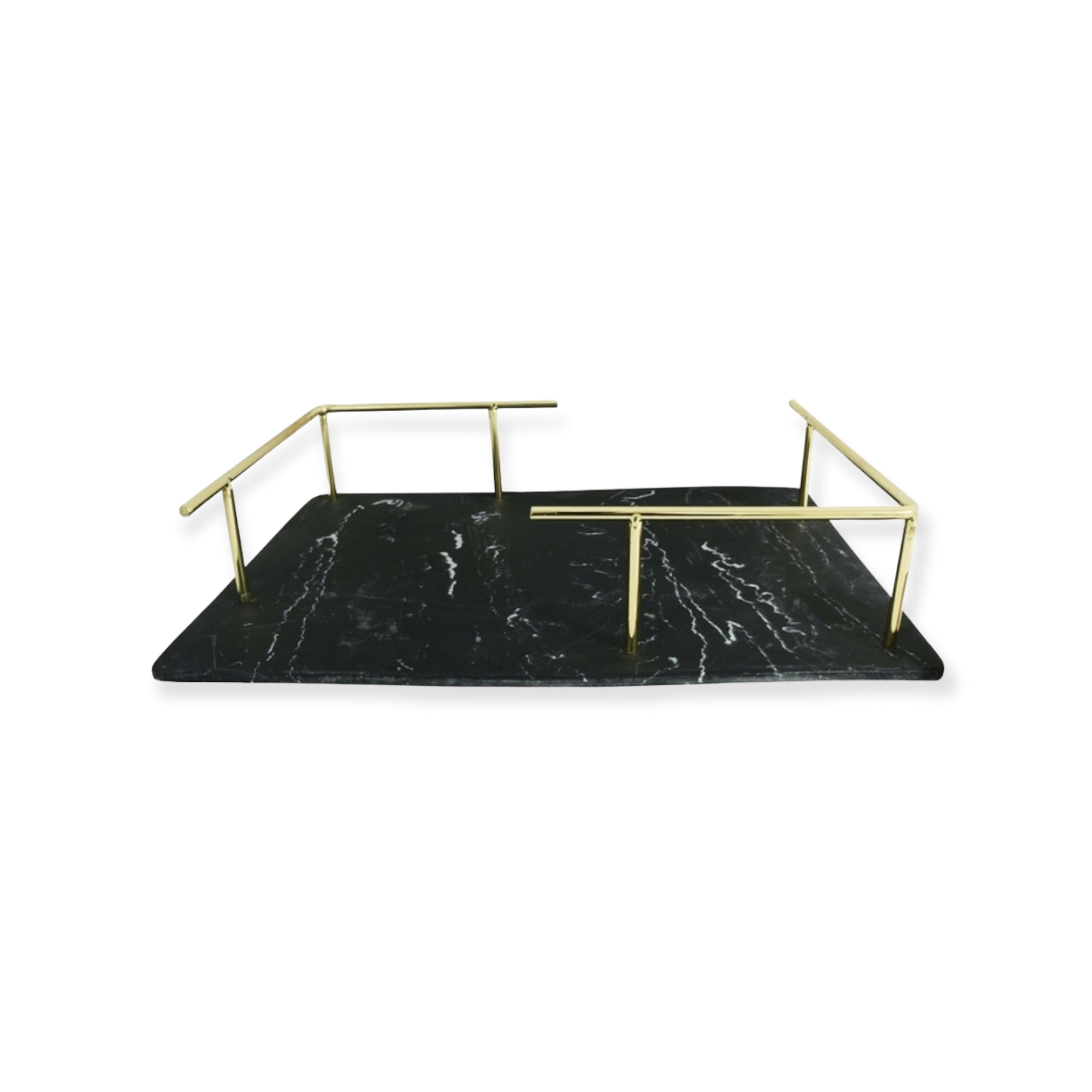 Resin Tray 1 Tier Black Gold Plate Handle Rectangle 10727