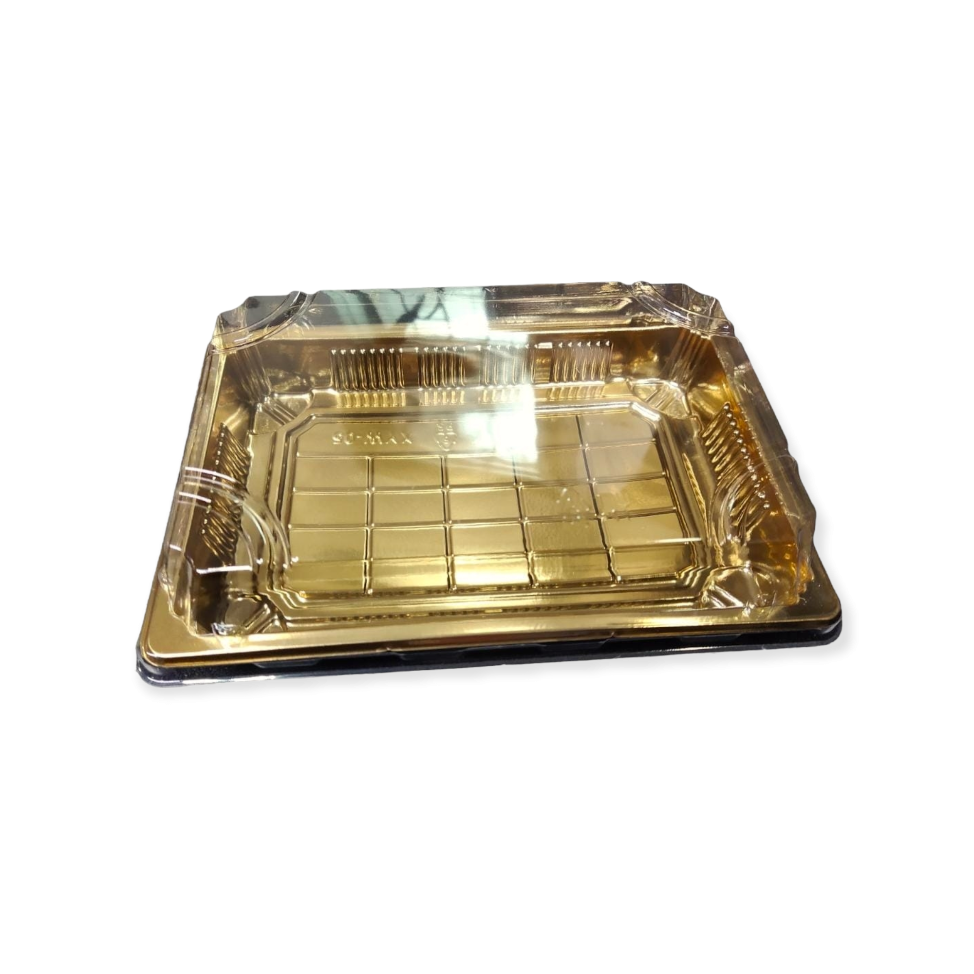 Disposable Serving To Go Plastic Tray Gold 11x16cm with Clear Lid