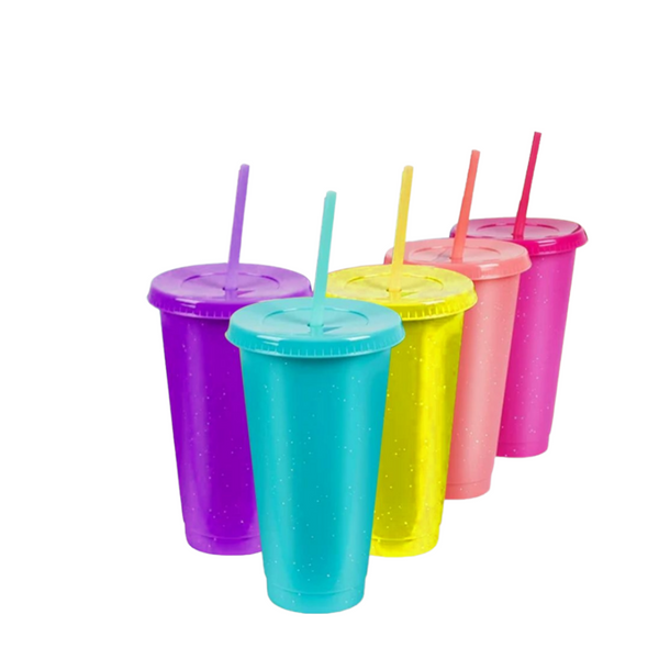 650ml Reusable Glitter Smoothie Cup with Lid & Straw
