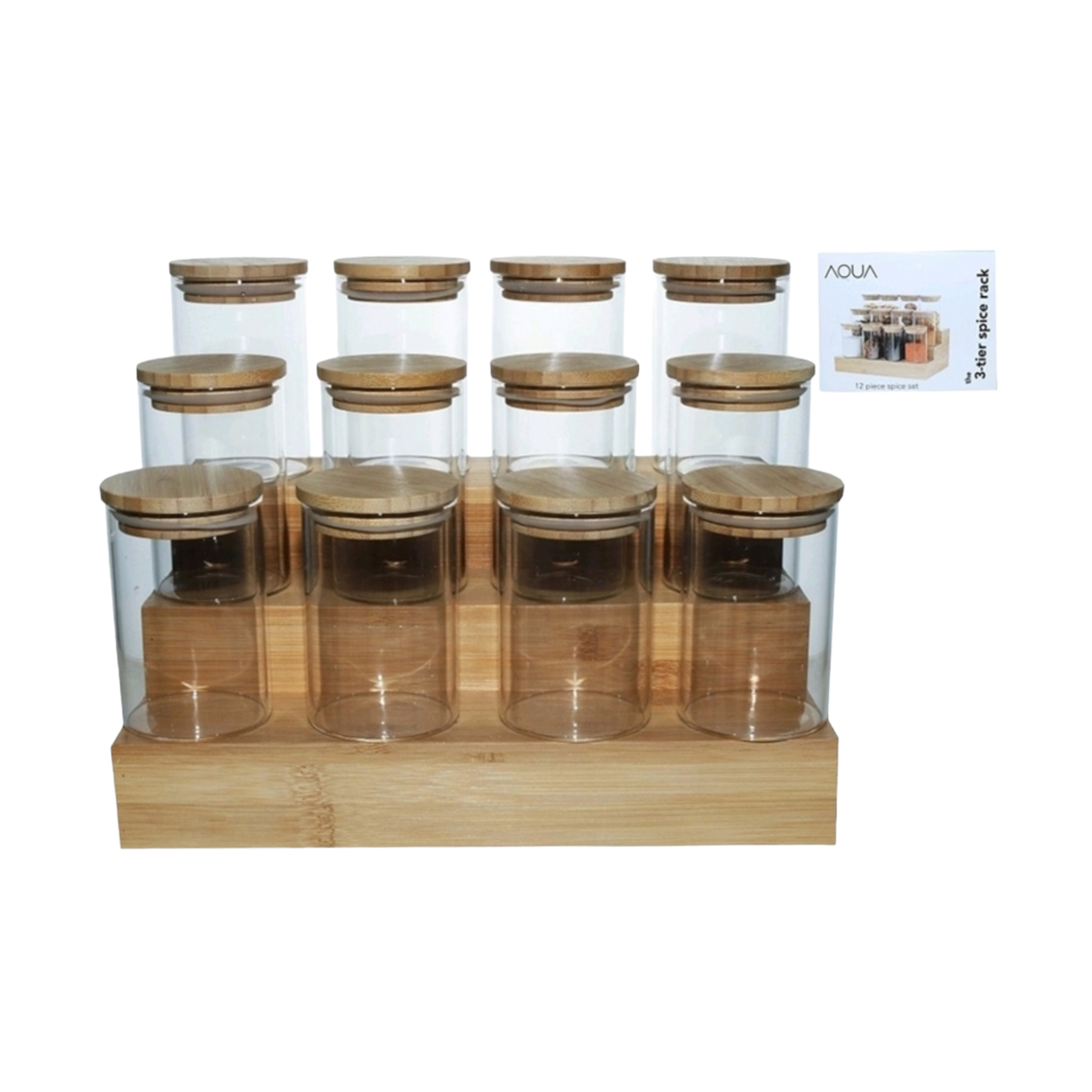 Aqua Spice Jar 200ml with Bamboo Lid 12-Bottle with Stand 27301