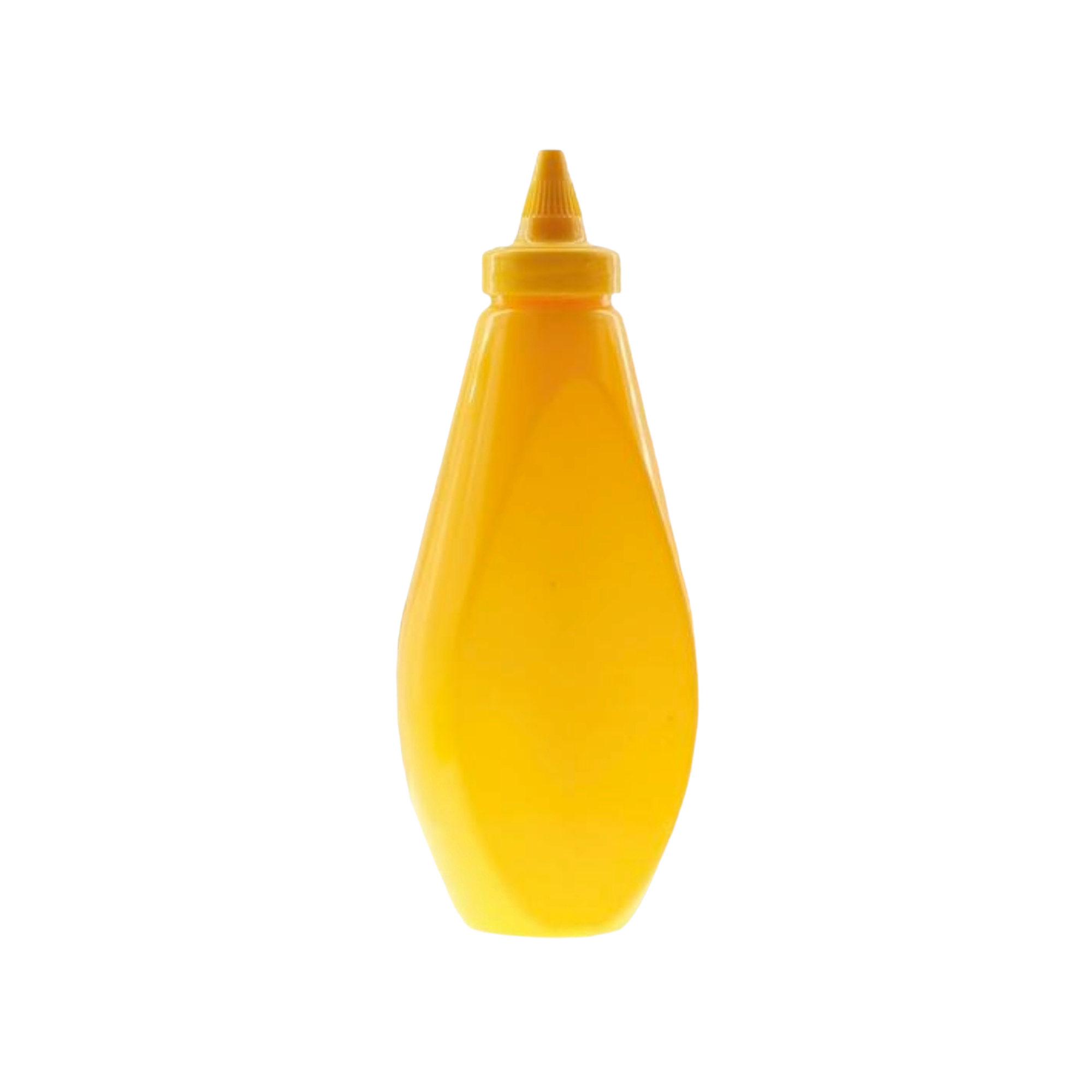 Regent Flat Plastic Squeeze Sauce Bottle 500ml Yellow with Yellow Witch Hat Cap 12174