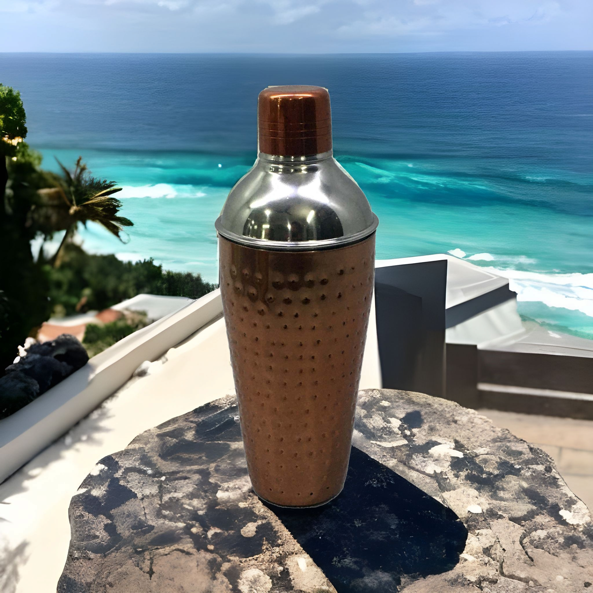 Cocktail Shaker 750ml Copper Finish Hammered - Stainless Steel