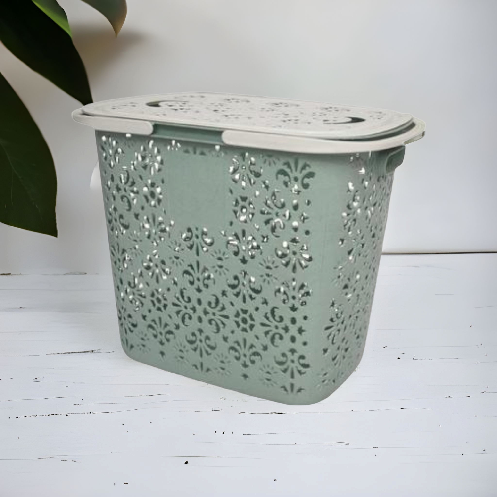 Plastic Storage Basket with Handle and Lid Large