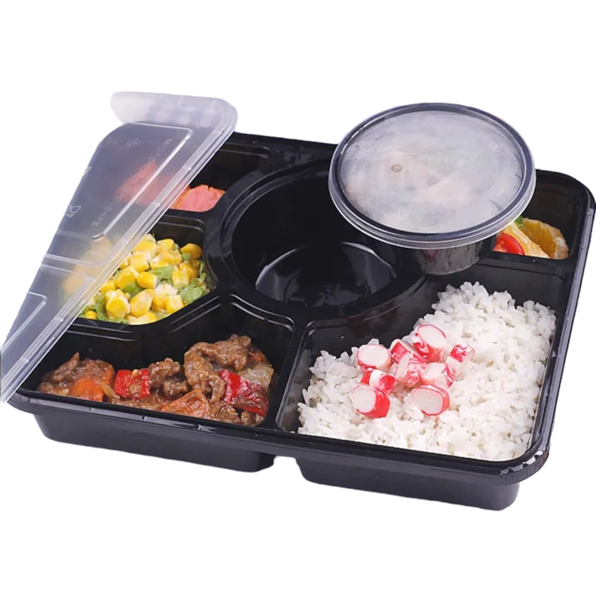 Takeaway Lunch Box 6 Division with PVC Clear Lid 26x22x5cm