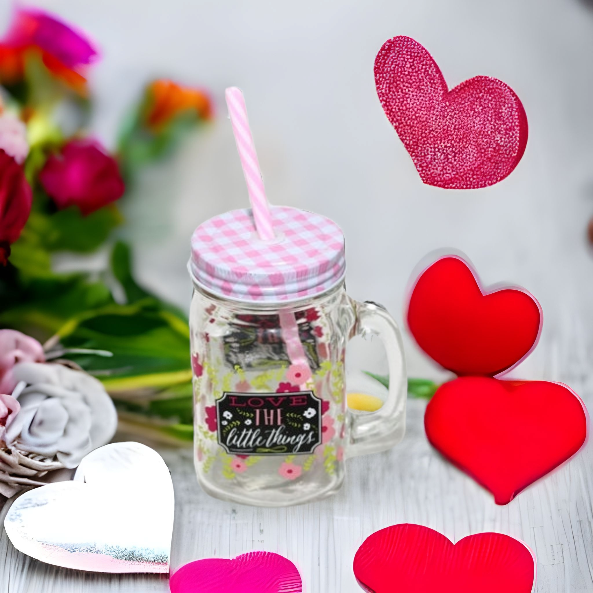 Glass Mason Jar with Straw -  Love The 26666