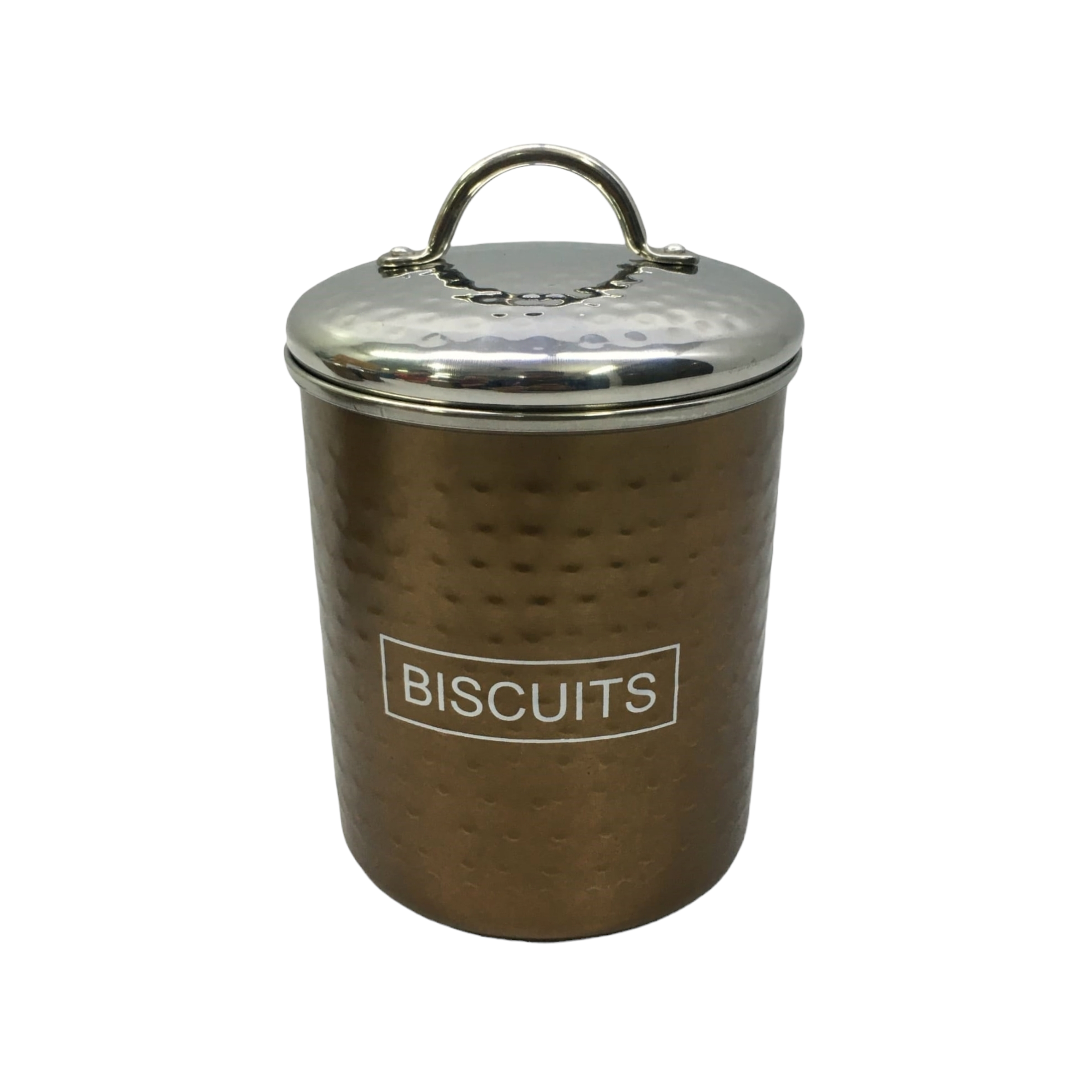 Canister Biscuit Tin Bronze 10x12cm Hammered Finish Stainless Steel