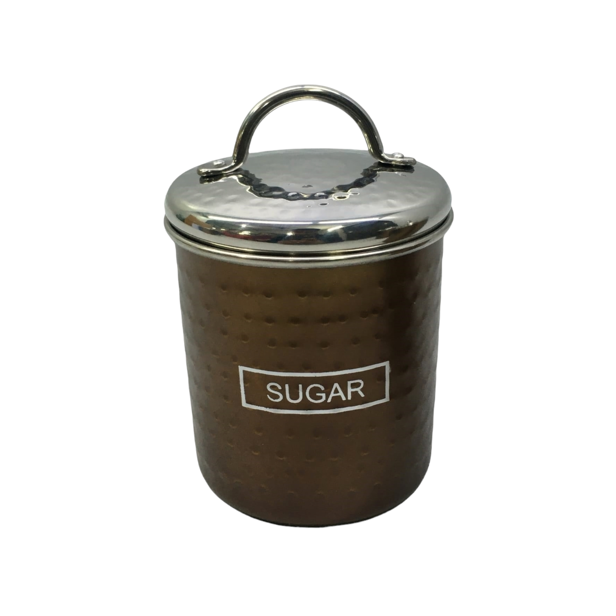 Canister Sugar Tin Bronze 10x12cm Hammered Finish Stainless Steel