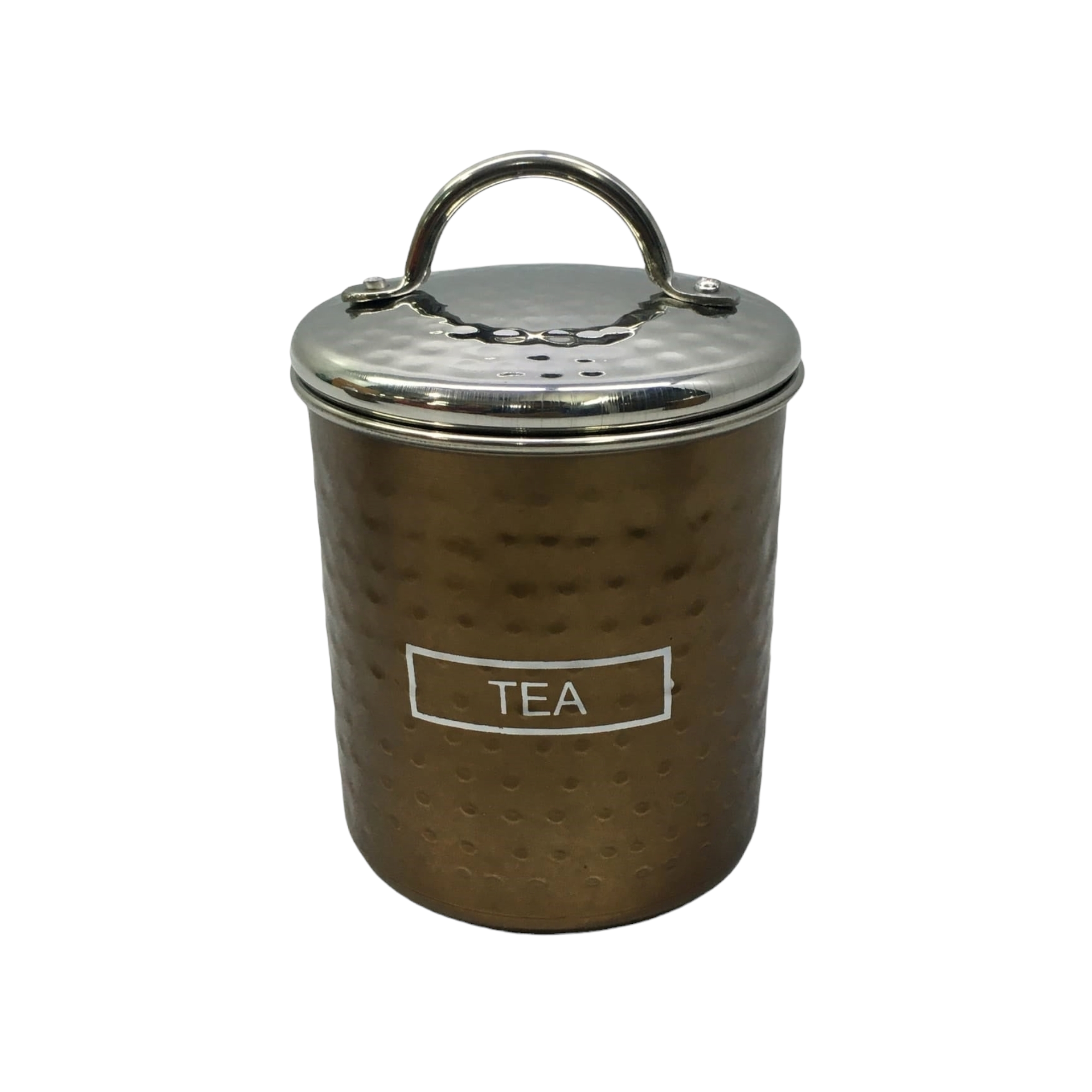 Canister Tea Tin Bronze 10x12cm Hammered Finish Stainless Steel