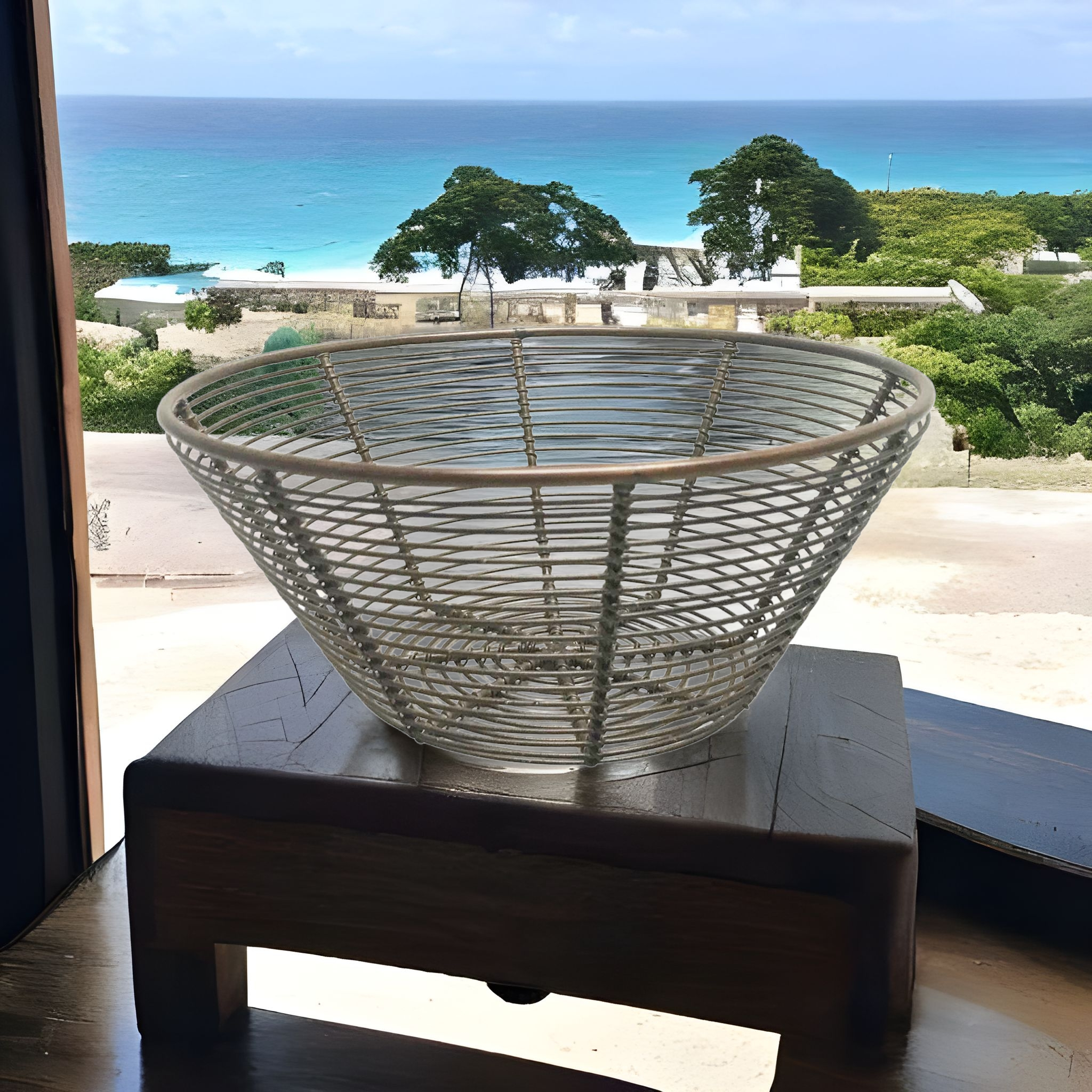 Wire Fruit Serving Basket Bowl Bronze Large