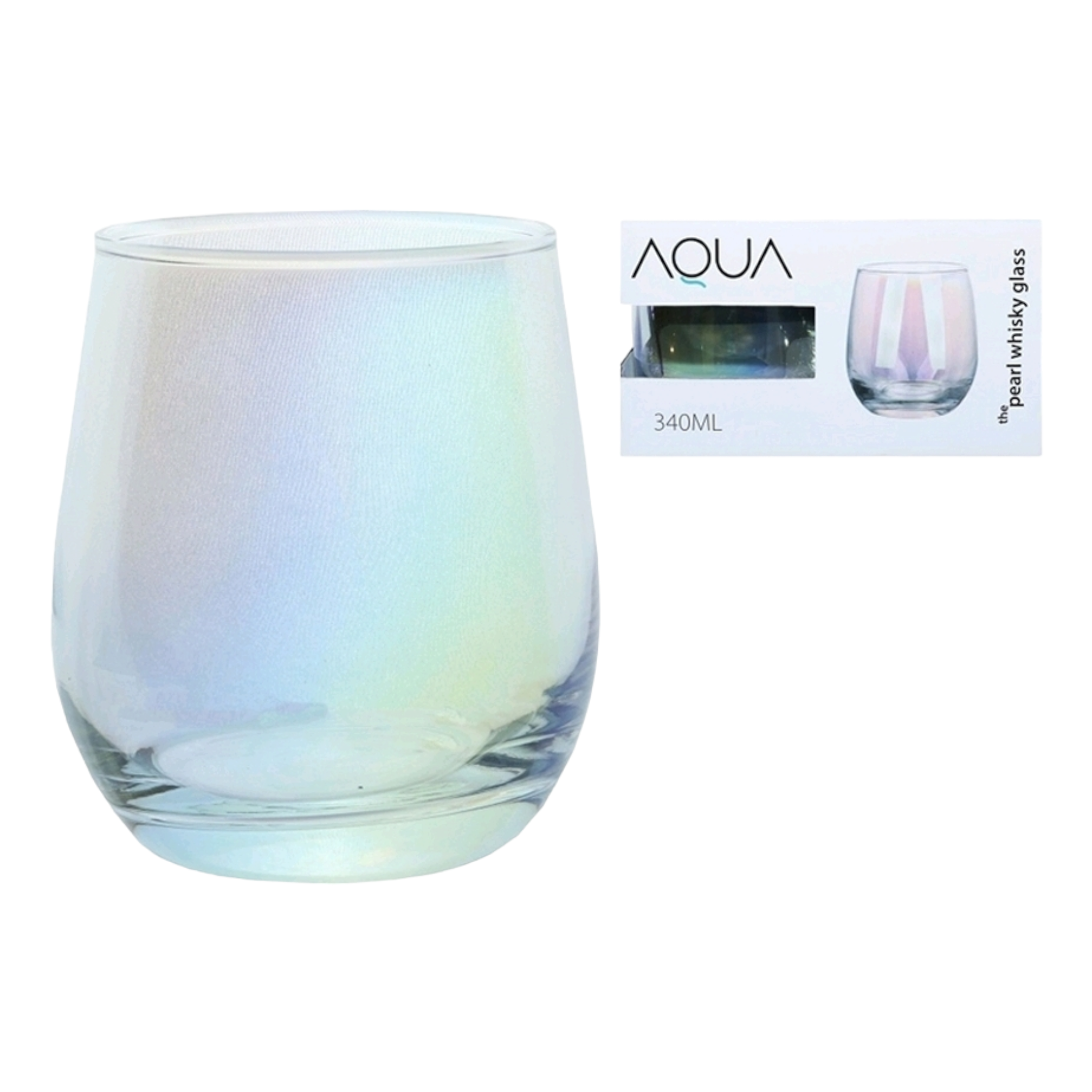 Aqua Pearl Glass Tumbler 340ml Whisky 4pack