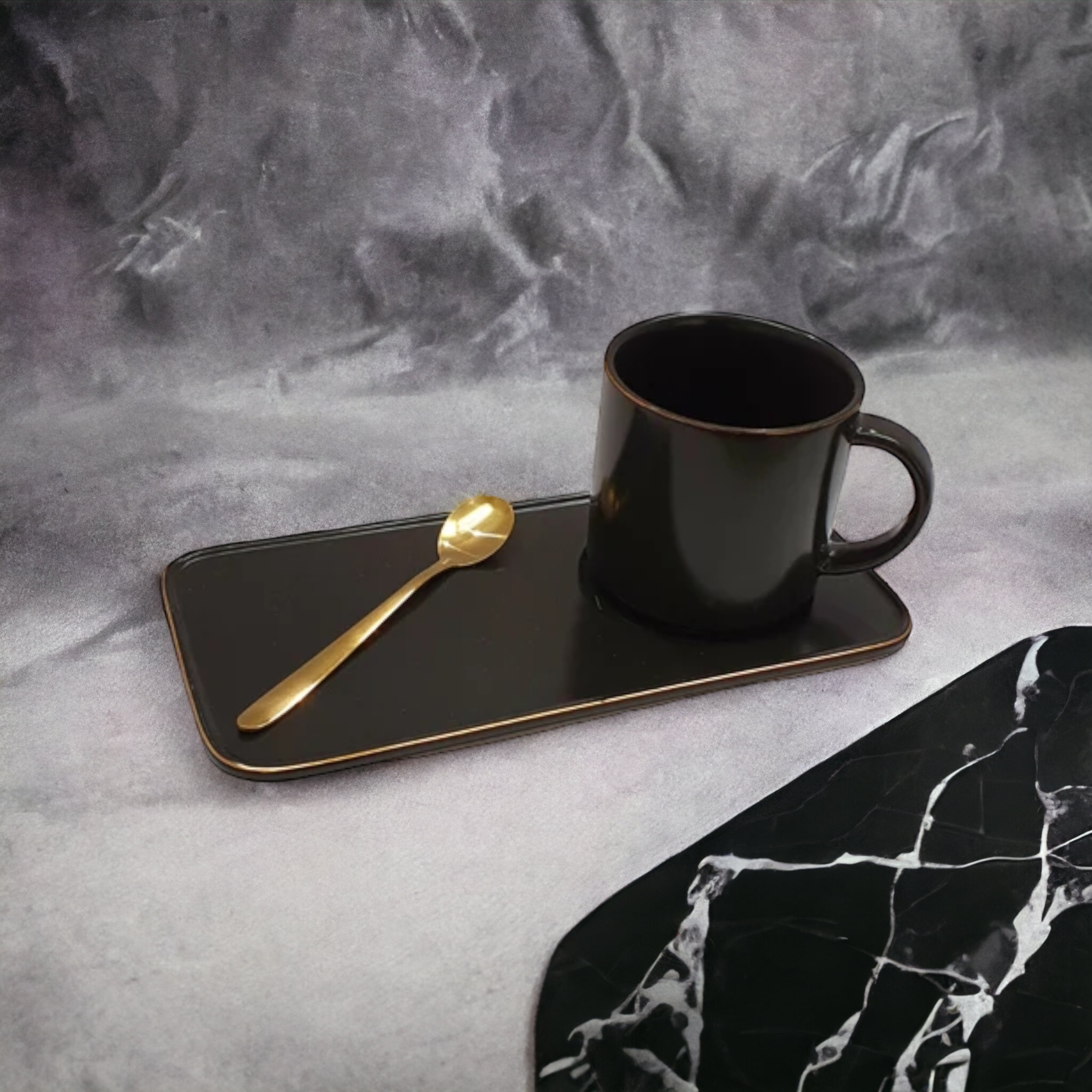 Ceramic Coffee Mug and Saucer Gift Set 3pc Matte Black SGN2467