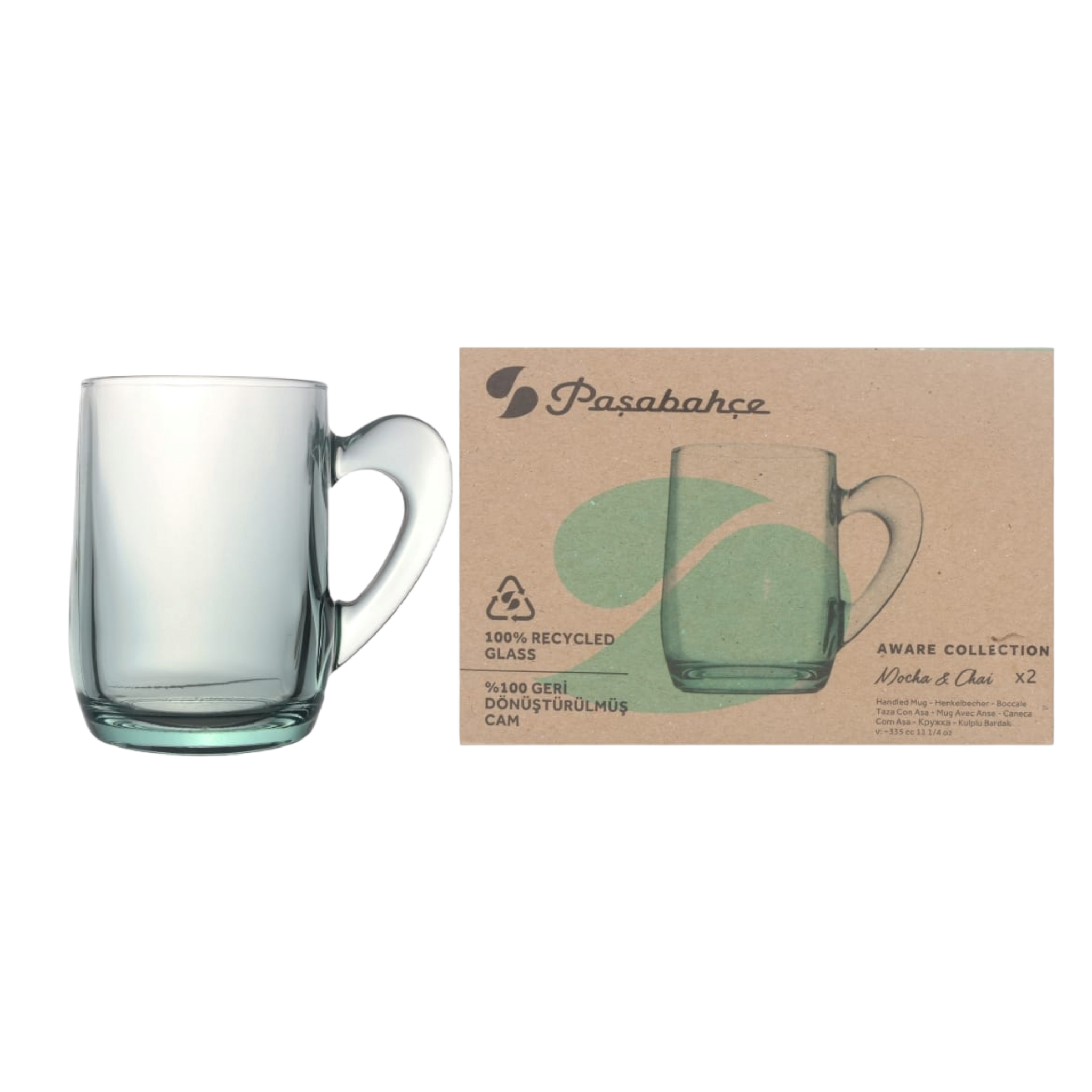 Pasabahce Glass Coffee Glass Mug 335ml Recycle 2pc 24208