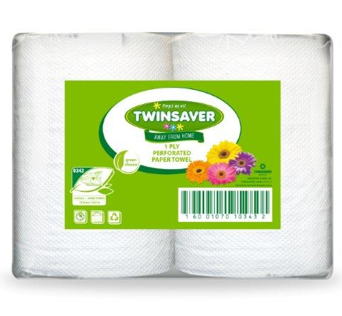 Twinsaver Centerfeed Towels 1ply Perforated Paper Towel Roll 4pack 360-0325