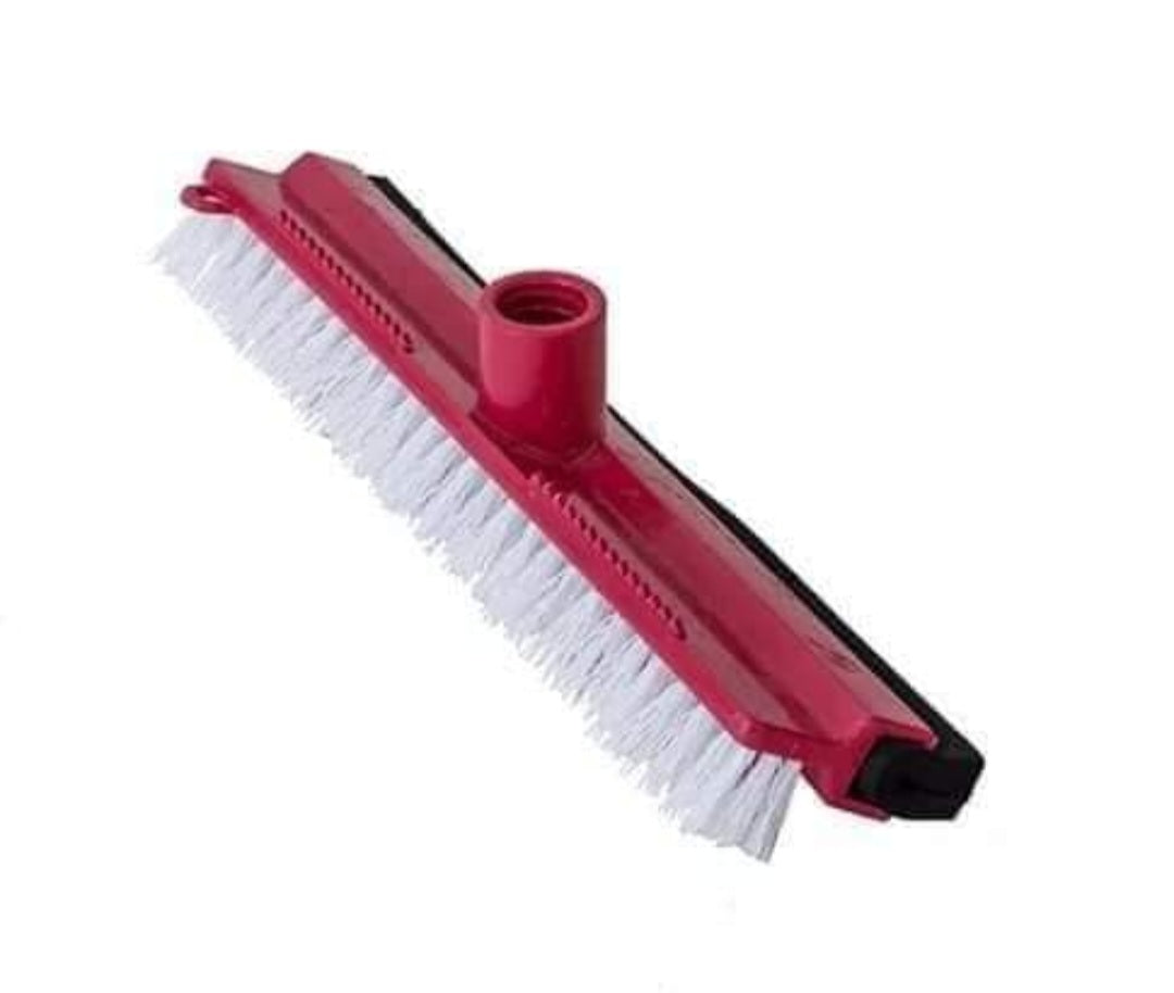 Multipurpose Broom Dual 2-in-1 Function Floor Squeegee with Scrubbing Brush Yellow and Stick Red 45cm 379