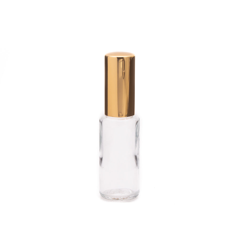 Perfume Glass Bottle Cylinder 25ml with Pump Lux Shiny Gold Overcap W0756