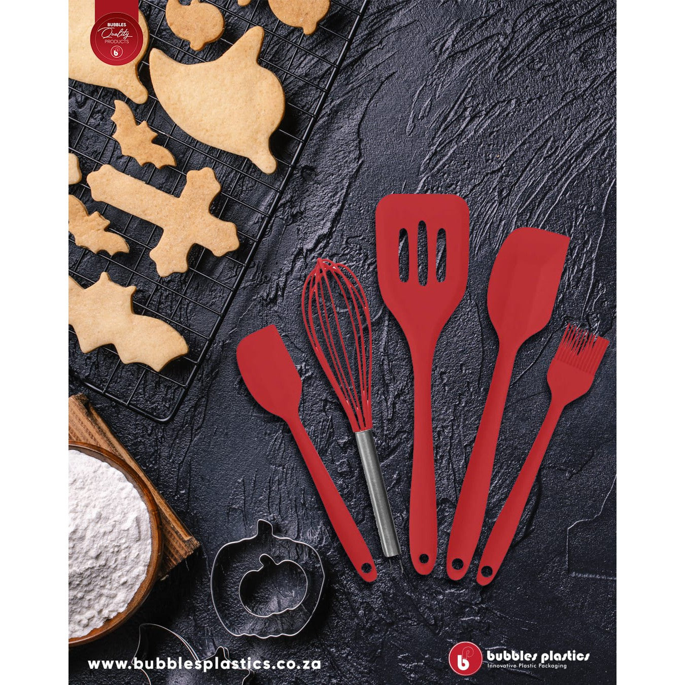 Silicone Kitchen Cutlery Cooking Set Red 5pc