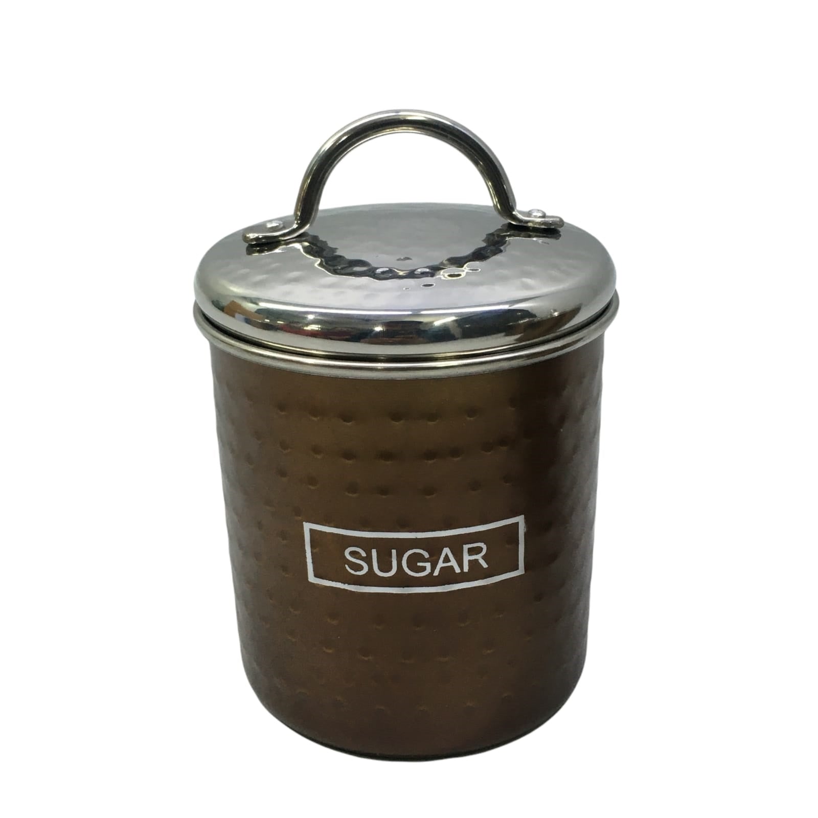 Canister Sugar Tin Bronze 10x12cm Hammered Finish Stainless Steel