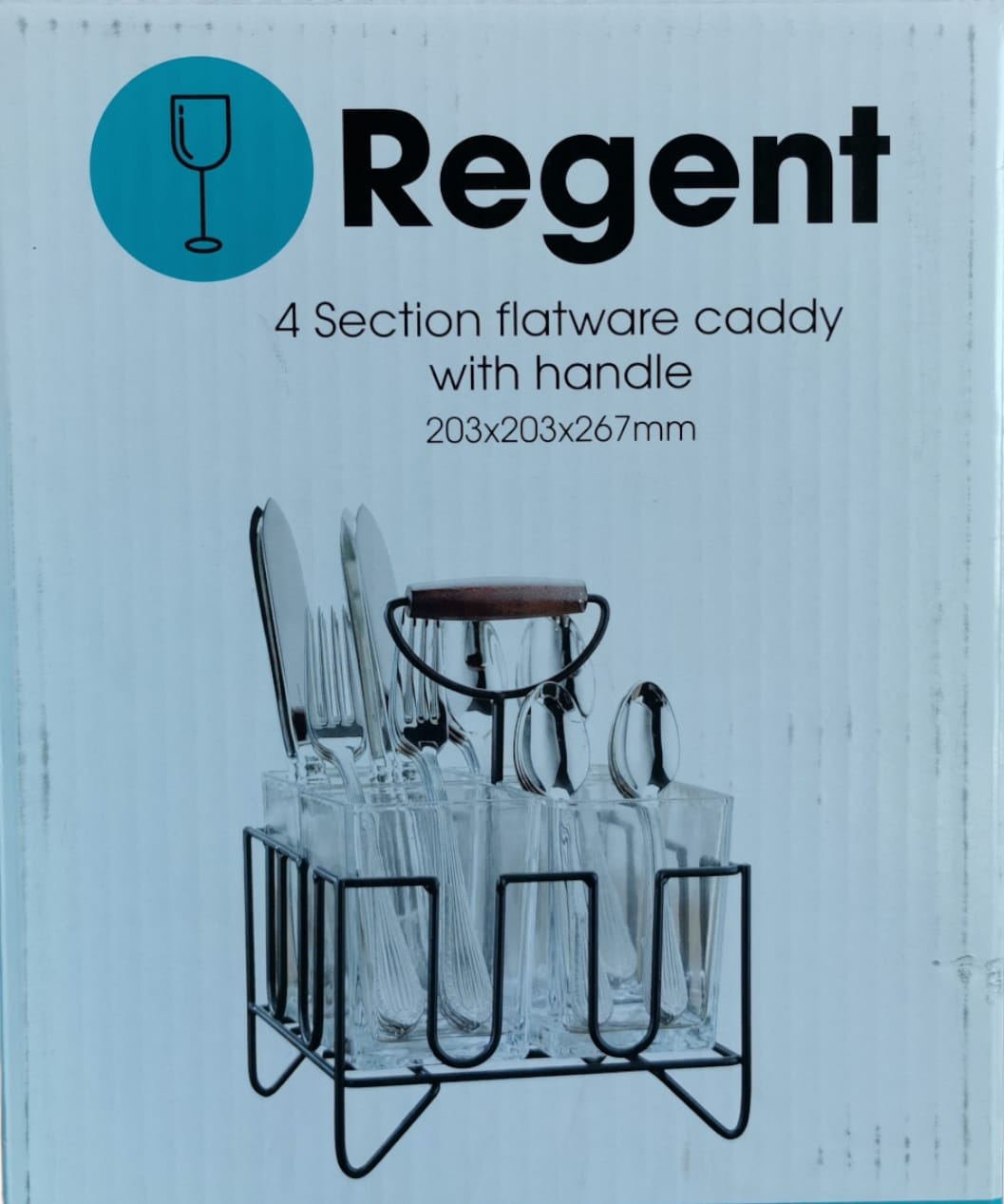 Regent Cutlery Caddy Glass 4 Section with handle