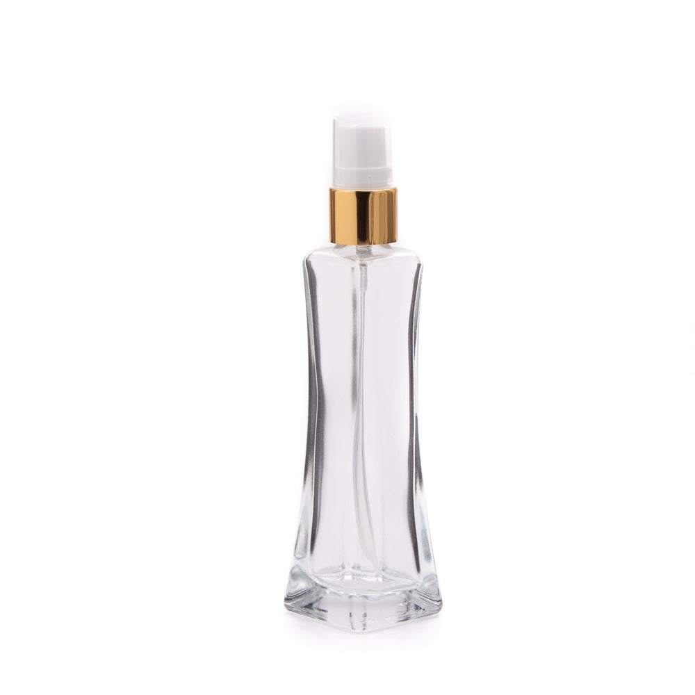 Perfume Glass Bottle 50ml with White Pump Gold Lid 78mm Tube YDS-057