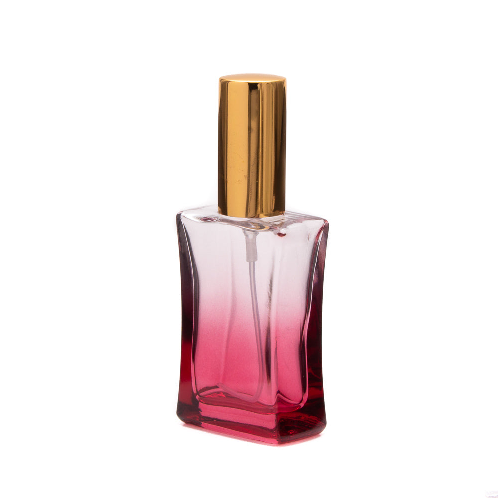 Perfume Glass Bottle 30ml Square Red with White Pump Silver Overcap YSD-001R