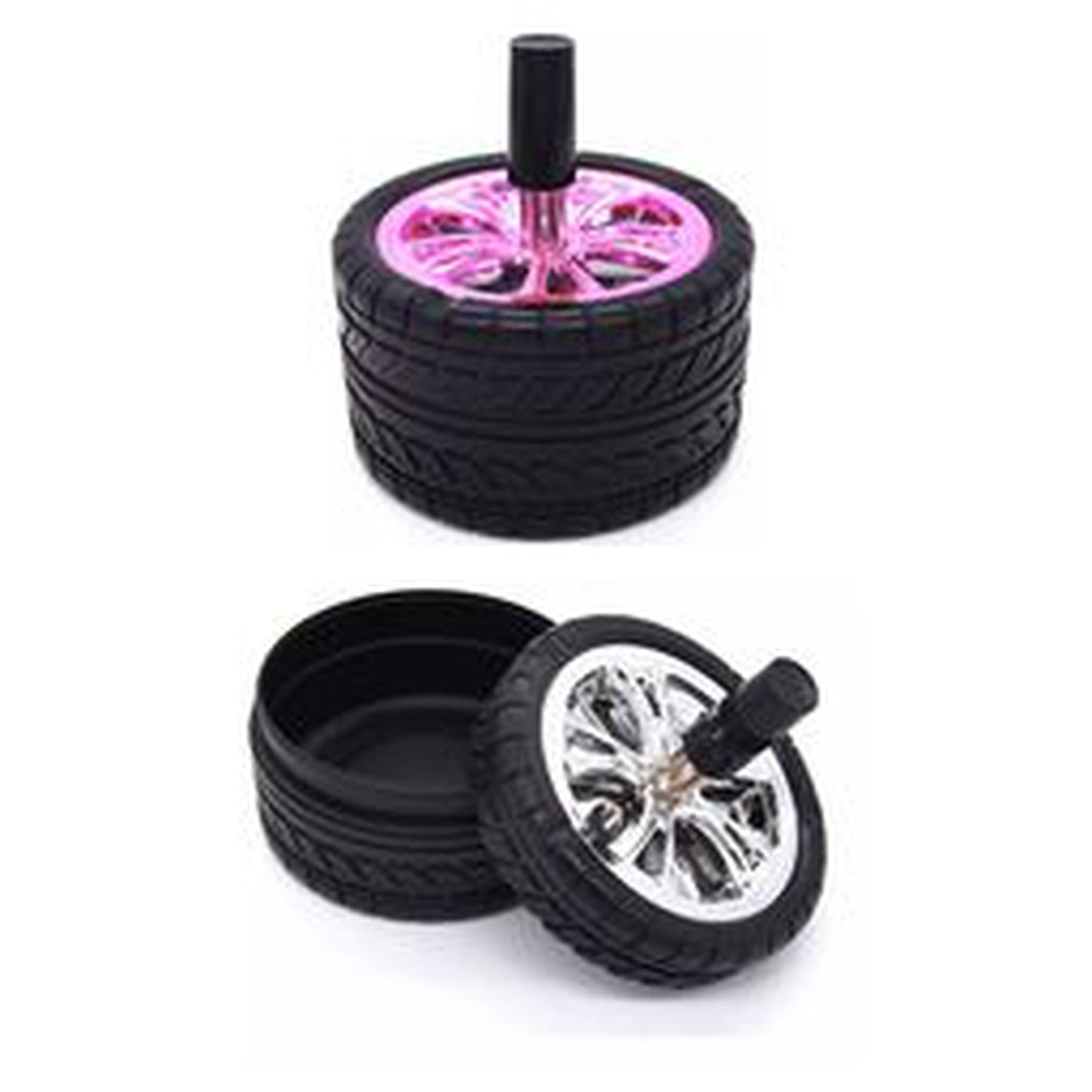 Ashtray Rotating Rubber Tire Hub Push Down Holder Large Assorted Colors 151