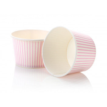 Ice Cream Paper Cups 250ml Vintage Tubs with Lids Baby Pink Stripe 10pack