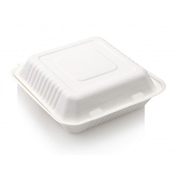 Biodegradable Sugar Cane Lunchbox 1.2L Clamshell Square White
