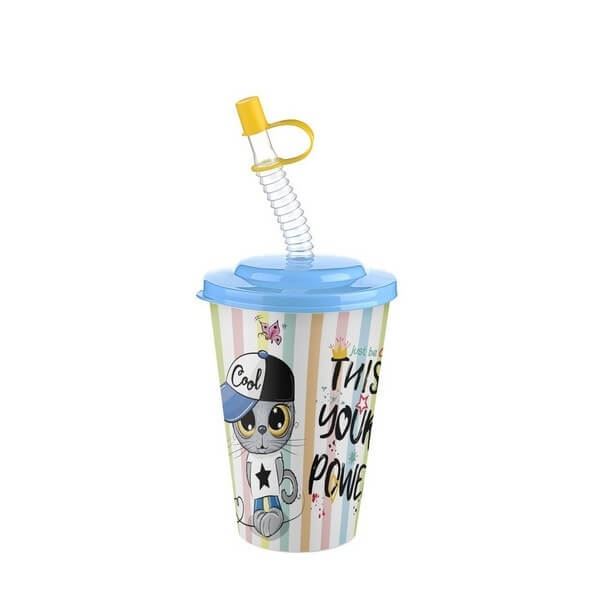 Titiz Plastic Kiddies Cute Smoothie Cup with Lid and straw 400ml AP9127